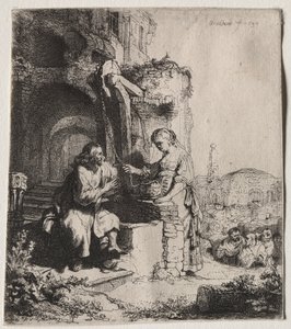 Christus en de Vrouw van Samaria Tussen Ruïnes door Rembrandt van Rijn