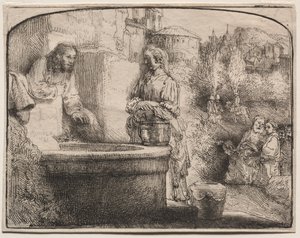Christus en de vrouw van Samaria: Een gebogen prent, 1657-58 door Rembrandt van Rijn