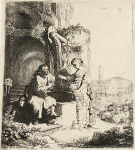 Christus en de Vrouw van Samaria tussen Ruïnes [Johannes 4:5-20], 1634 door Rembrandt van Rijn