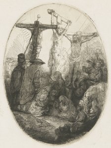 Christus gekruisigd tussen de twee dieven: een ovale plaat door Rembrandt van Rijn