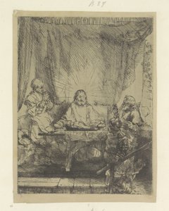 Christus te Emmaüs: grote plaat door Rembrandt van Rijn