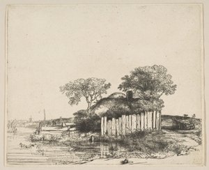 Huisje met een witte omheining, 1648 door Rembrandt van Rijn