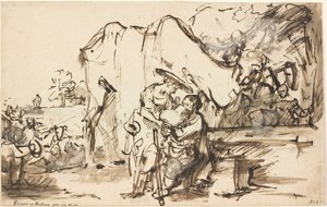 Eliezer en Rebecca bij de bron door Rembrandt van Rijn