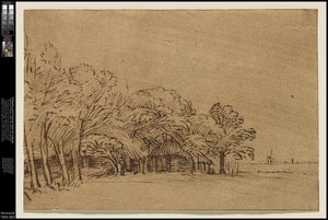Boerderij onder bomen door Rembrandt van Rijn