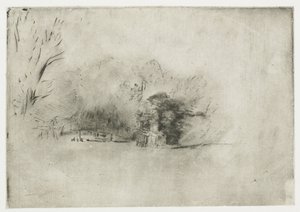 Boerderij tussen bomen door Rembrandt van Rijn