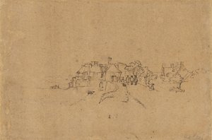Figuren op de Anthoniesdijk die Houtewael binnenkomen [verso] door Rembrandt van Rijn