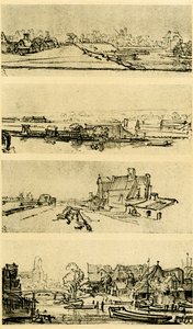 Vier landschapsstudies door Rembrandt van Rijn