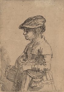 Meisje met een mand door Rembrandt van Rijn