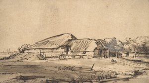 Groep boerderijgebouwen door Rembrandt van Rijn
