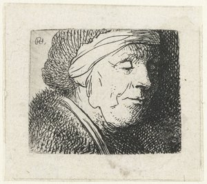 Hoofd van een oude vrouw door Rembrandt van Rijn