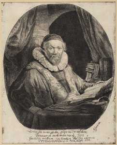 Jan Uytenbogaert, predikant van de Remonstranten door Rembrandt van Rijn