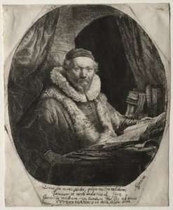 Jan Uytenbogaert, predikant van de Remonstranten door Rembrandt van Rijn