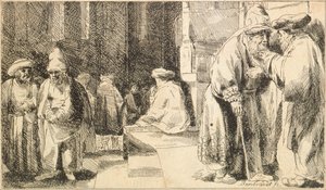 Joden in de synagoge door Rembrandt van Rijn