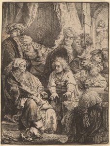 Jozef vertelt zijn dromen door Rembrandt van Rijn