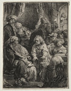 Jozef vertelt zijn dromen door Rembrandt van Rijn