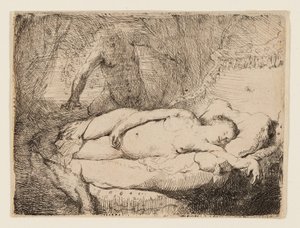 Jupiter en Antiope: kleinere plaat door Rembrandt van Rijn