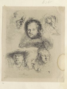 Kopstudies van Saskia en anderen door Rembrandt van Rijn