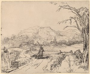 Landschap met jager en hond