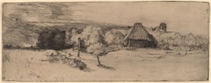 Landschap met Bomen, Boerderijen en een Toren door Rembrandt van Rijn