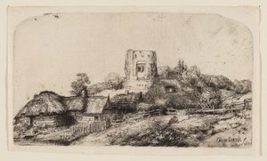 Landschap met een vierkante toren