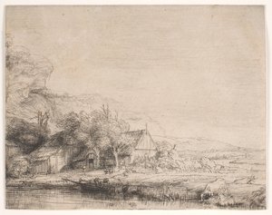 Landschap met een drinkende koe door Rembrandt van Rijn
