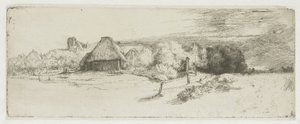 Landschap met een boerderijgebouw en het ‘huis met de toren’ door Rembrandt van Rijn