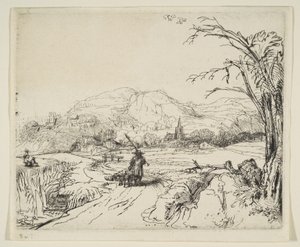 Landschap met een herder en een hond, ca. 1653 door Rembrandt van Rijn