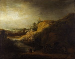 Landschap met de doop van de eunuch door Rembrandt van Rijn
