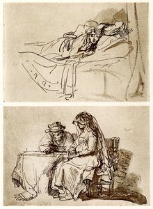 Liggende vrouw, het gesprek door Rembrandt van Rijn