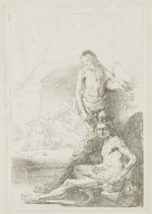 Mannelijk naakt, zittend en staand door Rembrandt van Rijn