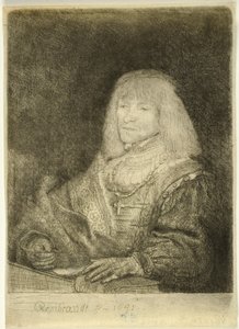 Man aan een Bureau met een Kruis en Ketting door Rembrandt van Rijn