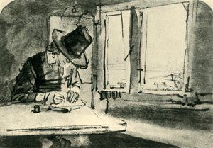 Man die tekent bij het raam, midden 17e eeuw, 1943 door Rembrandt van Rijn