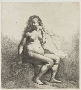 Naakte vrouw op een heuvel door Rembrandt van Rijn