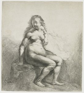 Naakte vrouw op een heuvel door Rembrandt van Rijn