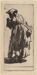 Oude bedelares met een kalebas door Rembrandt van Rijn