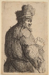 Oude man, van achteren gezien, in profiel naar rechts door Rembrandt van Rijn