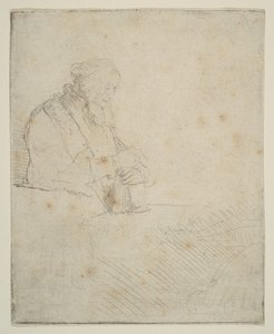 Oude Man in Meditatie, Leunend op een Boek door Rembrandt van Rijn