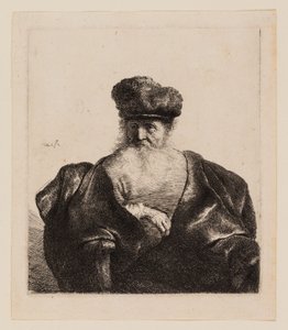 Oude Man met Baard, Bontmuts en Fluwelen Mantel door Rembrandt van Rijn