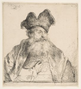 Oude man met gedeelde bontmuts door Rembrandt van Rijn