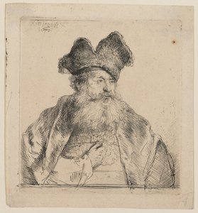 Oude man met een tweedelige bontmuts door Rembrandt van Rijn