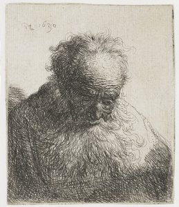 Oude man met een vloeiende baard, de linkerschouder onbeschaduwd