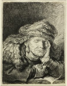 Oude Vrouw Slapend door Rembrandt van Rijn