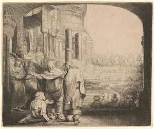 Petrus en Johannes genezen de kreupele bij de tempelpoort door Rembrandt van Rijn
