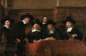 Portret van de voorzitters van het lakenmakersgilde in Amsterdam