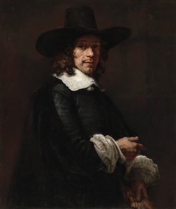 Portret van een heer met hoge hoed en handschoenen door Rembrandt van Rijn