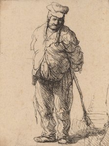 Haveloze boer met zijn handen achter zich, met een stok, ca. 1630
