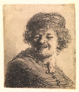 Rembrandt met een pet, lachend: buste