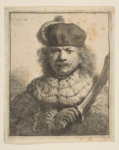 Rembrandt met geheven sabel, 1634
