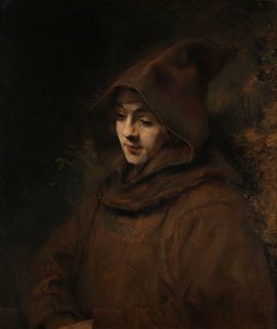 Rembrandts Zoon Titus in een Monnikspij (detail) door Rembrandt van Rijn