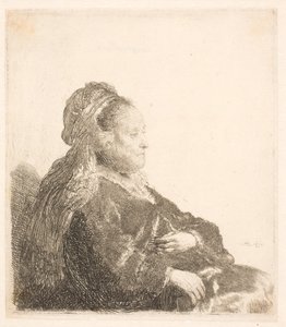 Rembrandts moeder zittend naar rechts, in een oosters hoofddeksel: half-lengte, met handen